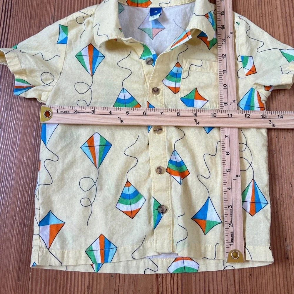 Old Navy Button Up‎ Shirt Kids Yellow Kite Print Short Sleeve SIZE 4T